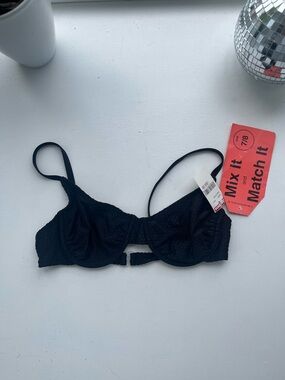 NWT 1990 Vintage Black Gauze Bikini Top With Underwire Size M/8 B Cup Baltex